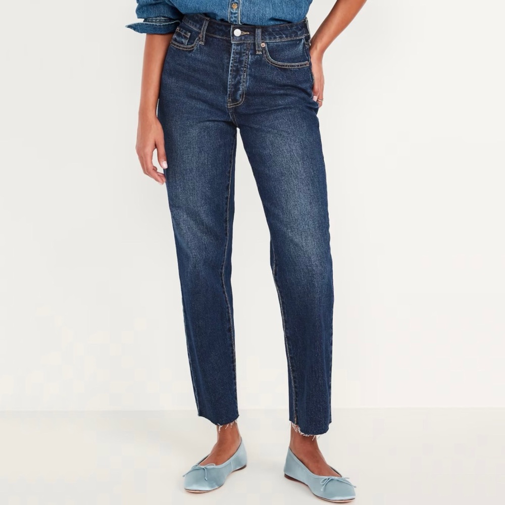 Old Navy Dark Wash High-Waisted Button-Fly OG Straight Cotton Ankle Denim Jeans